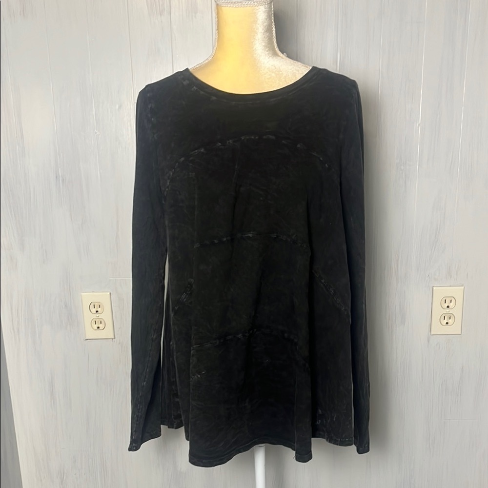 Ces Femme Black Lagenlook Cotton Long‎ Sleeve Top Size M